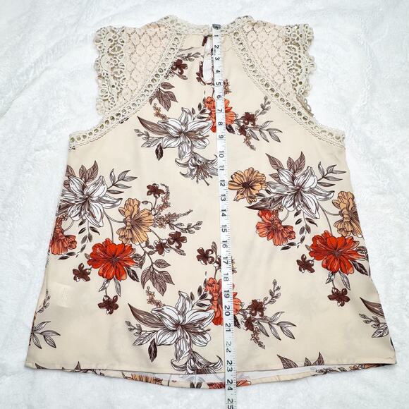 NEW SHEIN Cream Floral Crochet Lace Raglan Sleeve Tank Top size 6 Medium - Picture 5 of 6